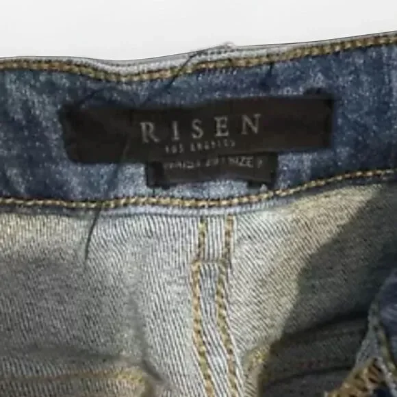 Risen High-Rise Straight Jeans Blue Denim Raw Hem Frayed Distressed Size 29/9 - Picture 3 of 8